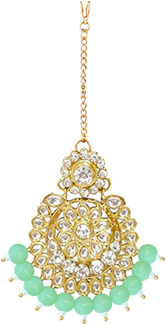 Aheli Indian Wedding Kundan Beaded Bridal Long Choker Necklace Earrings with Maang Tikka Traditional Jewellery Set for Women - Image 8